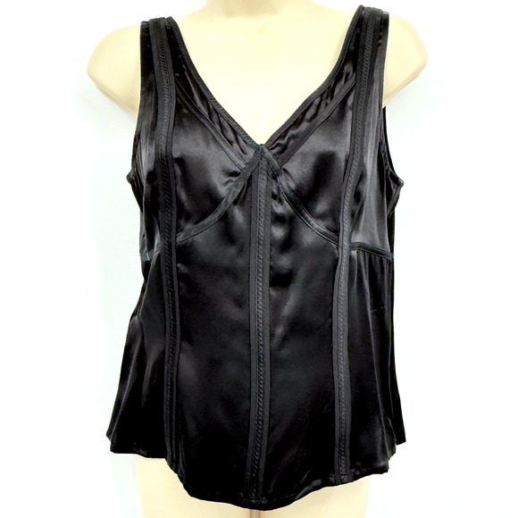 Ann Taylor 100% Silk Corset Cami Women's 6 Babydoll Black Satin Y2K Dark Fairy - Picture 1 of 6